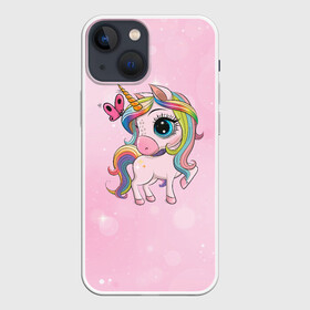 Чехол для iPhone 13 mini с принтом Единорог с бабочкой в Белгороде,  |  | единорог | лошадка | милая | пони | радуга | разноцветная | розовая | цветная
