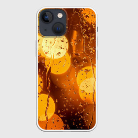 Чехол для iPhone 13 mini с принтом Дождик золотой в Белгороде,  |  | Тематика изображения на принте: bright | city | drops | evening | golden | lights | rain | wet | вечер | город | дождик | золотой | капли | мокрое | огни | стекло | яркие