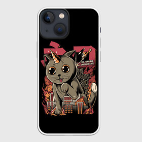 Чехол для iPhone 13 mini с принтом АНИМЕ КОТ ЕДИНОРОЖЕК в Белгороде,  |  | Тематика изображения на принте: anime | cat | city | japan | manga | unicorn | аниме | великан | город | единорог | звери | кот | котик | манга | милый | монстр | пушистый | япония