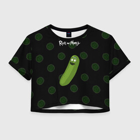 Женская футболка Crop-top 3D с принтом Rick Pickle в Белгороде, 100% полиэстер | круглая горловина, длина футболки до линии талии, рукава с отворотами | morty | pickle | ram | randm | rick | rick and morty | злой морти | злой рик | морти | мультфильмы | огурец | портал рик и морти | рик | рик и морти | рик огурец | рик огурчик | сыендук