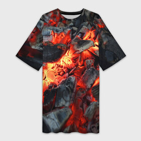 Платье-футболка 3D с принтом Древесные угли в Белгороде,  |  | ash | bonfire | coals | fire | heat | nature | smoldering | tourism | woody | древесные | жар | костер | огонь | пепел | природа | тлеющие | туризм | угли