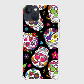 Чехол для iPhone 13 с принтом SKULLS1 в Белгороде,  |  | skull | мексика | паттерн | праздник | цветы | черепа