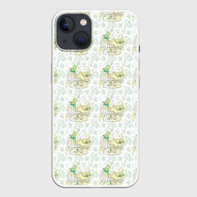 Чехол для iPhone 13 с принтом Канарейки в клетках в Белгороде,  |  | канарейки | клетка | паттерн | попугаи | птенец | птица | птицы | птички