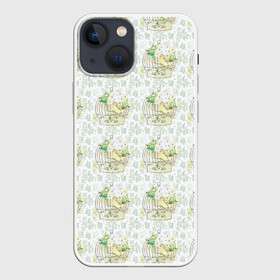 Чехол для iPhone 13 mini с принтом Канарейки в клетках в Белгороде,  |  | канарейки | клетка | паттерн | попугаи | птенец | птица | птицы | птички