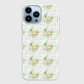 Чехол для iPhone 13 Pro Max с принтом Канарейки в клетках в Белгороде,  |  | канарейки | клетка | паттерн | попугаи | птенец | птица | птицы | птички