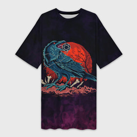 Платье-футболка 3D с принтом Ворон 666 в Белгороде,  |  | арт | ворон | графика | кровавая луна | оккультизм | птицы