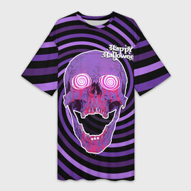 Платье-футболка 3D с принтом Магический череп в Белгороде,  |  | blood | day of the dead | from the eyes | happy halloween | holiday | hypnosis | lilac | look | magical | skull | spiral | взгляд | гипноз | день мертвых | из глаз | кровь | магический | праздник | сиреневый | спираль | хэллоуин | череп