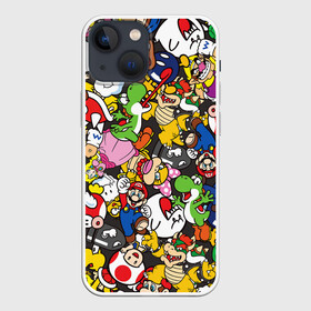 Чехол для iPhone 13 mini с принтом Mrio ALLSTARS в Белгороде,  |  | bowser | bullet bill | goomba | koopa troopa | luigi | mario | princess peach | toad | yoshi | боузер | гриб | гумба | йоши | купа | луиджи | марио | пуля билл