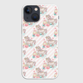 Чехол для iPhone 13 mini с принтом Единороги паттер в Белгороде,  |  | единорог | кони | лошадка | лошадь | милый | пони | радуга