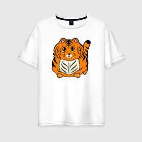 Женская футболка хлопок Oversize с принтом Пушистый тигренок в Белгороде, 100% хлопок | свободный крой, круглый ворот, спущенный рукав, длина до линии бедер
 | ani | baby | cat | kitten | kitty | little | new year | tiger | год тигра | детеныш | детские | дикая кошка | животные звери | киска | кот | котенок | маленький тигр | маленький тигренок | малыш | милые создания | мордочка