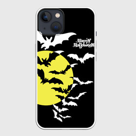 Чехол для iPhone 13 с принтом Летучие мыши на Хэллоуин в Белгороде,  |  | bats | black | happy halloween | moon | night | sky | yellow | желтая | летучие мыши | луна | небо | ночь | праздник | хэллоуин | черное