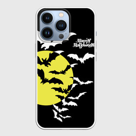 Чехол для iPhone 13 Pro с принтом Летучие мыши на Хэллоуин в Белгороде,  |  | bats | black | happy halloween | moon | night | sky | yellow | желтая | летучие мыши | луна | небо | ночь | праздник | хэллоуин | черное