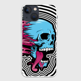 Чехол для iPhone 13 mini с принтом Летящий череп в Белгороде,  |  | blood | blue | day of the dead | fangs | happy halloween | holiday | skull | день мертвых | клыки | кровь | праздник | синий | хэллоуин | череп