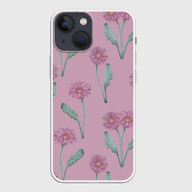 Чехол для iPhone 13 mini с принтом Розовые герберы на розовом фоне в Белгороде,  |  | botanical illustration | flowers | gerberas | green | nature | pink | plants | print | spring | summer