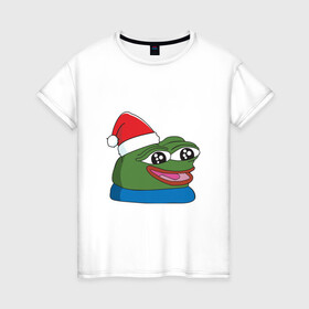 Женская футболка хлопок с принтом Pepe, pepe happy, Пепе хеппи, pepe happy new year в Белгороде, 100% хлопок | прямой крой, круглый вырез горловины, длина до линии бедер, слегка спущенное плечо | frog pepe | happy | happy new year | mem | meme | peepo | pepe | pepe happy | pepe happy new year | лягушка пепе | лягушонок | лягушонок пепе | пепе хеппи | хеппи
