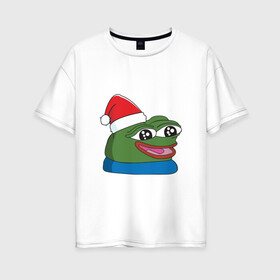 Женская футболка хлопок Oversize с принтом Pepe, pepe happy, Пепе хеппи, pepe happy new year в Белгороде, 100% хлопок | свободный крой, круглый ворот, спущенный рукав, длина до линии бедер
 | frog pepe | happy | happy new year | mem | meme | peepo | pepe | pepe happy | pepe happy new year | лягушка пепе | лягушонок | лягушонок пепе | пепе хеппи | хеппи