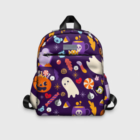 Детский рюкзак 3D с принтом HALLOWEEN BTS BT21 PATTERN | БТ21 БТС ХЕЛЛОУИН в Белгороде, 100% полиэстер | лямки с регулируемой длиной, сверху петелька, чтобы рюкзак можно было повесить на вешалку. Основное отделение закрывается на молнию, как и внешний карман. Внутри дополнительный карман. По бокам два дополнительных кармашка | army | bangtan boys | bt21 | bts | bts stickers | chimmy | cooky | koya | mang | monster | rap monster | rapmon | rj | rm | shooky | tata | van | бтс | ви | джейхоуп | джонгук | реп монстр | стикеры bts | сюга | чимин | чин