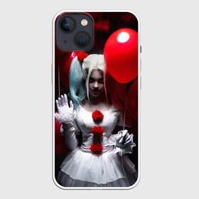 Чехол для iPhone 13 с принтом Плохая девочка с красными шарами в Белгороде,  |  | bad girl | balloons | blonde | clown | girl | halloween | happy halloween | holiday | red | white dress | witch | белое платье | блондинка | ведьма | воздушные шары | девушка | клоун | красные | праздник | хэллоуин