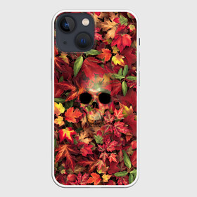 Чехол для iPhone 13 mini с принтом Осенний череп в Белгороде,  |  | halloween | клен | кленовые | листья | осень | скелет | хеллоуин | череп