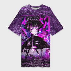 Платье-футболка 3D с принтом Cyberpunk Samurai Anime в Белгороде,  |  | 2077 | anime | cyberpunk | girl | grunge | japan | neon | pink | аниме | анимэ | гранж | девочка | девушка | игра | иероглифы | киберпанк | мульт | неон | неоновый | офф вайт | полосы | потертости | самурай | символ | тян | узоры | я