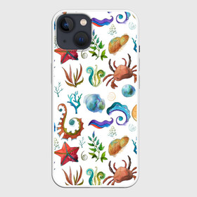 Чехол для iPhone 13 с принтом Морской паттерн с крабами и водорослями в Белгороде,  |  | водоросли | краб | море | морской | подводный | рыба