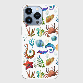 Чехол для iPhone 13 Pro с принтом Морской паттерн с крабами и водорослями в Белгороде,  |  | водоросли | краб | море | морской | подводный | рыба