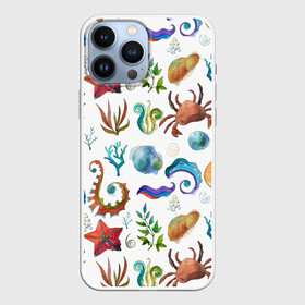 Чехол для iPhone 13 Pro Max с принтом Морской паттерн с крабами и водорослями в Белгороде,  |  | водоросли | краб | море | морской | подводный | рыба