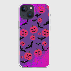 Чехол для iPhone 13 mini с принтом HALLOWEEN NEON в Белгороде,  |  | bat | gourd | halloween | haloween | melon | neon | pumpkin | squash | неон | тыква | хеллоин | хеллоуин | хелоин | хэллоуин