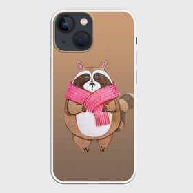 Чехол для iPhone 13 mini с принтом акварельный енотик в Белгороде,  |  | raccoon cartoon animal | акварель | детский | енот | мультипликационный персонаж | мультяшка | ребенок | рисунок