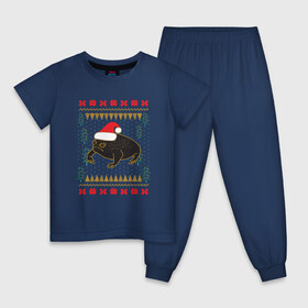 Детская пижама хлопок с принтом Рождественский свитер Жаба в Белгороде, 100% хлопок |  брюки и футболка прямого кроя, без карманов, на брюках мягкая резинка на поясе и по низу штанин
 | christmas | ugly sweater | африканская лягушка | дождевая лягушка | жаба | зима | зимний | лягушка | новый год | рождественский свитер | рождество | уродливый свитер | черная лягушка