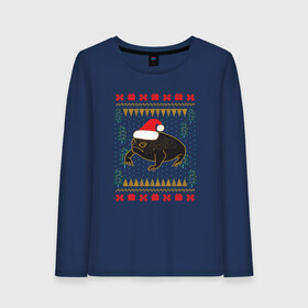 Женский лонгслив хлопок с принтом Рождественский свитер Жаба в Белгороде, 100% хлопок |  | christmas | ugly sweater | африканская лягушка | дождевая лягушка | жаба | зима | зимний | лягушка | новый год | рождественский свитер | рождество | уродливый свитер | черная лягушка