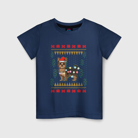 Детская футболка хлопок с принтом Рождественский свитер Йоркшик в Белгороде, 100% хлопок | круглый вырез горловины, полуприлегающий силуэт, длина до линии бедер | christmas | ugly sweater | вечеринка | йорк | йоркширский терьер | новый год | праздники | рождественский свитер | рождество | собака | собачка | уродливый свитер