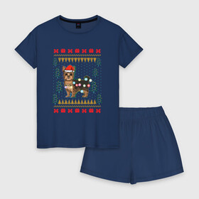 Женская пижама с шортиками хлопок с принтом Рождественский свитер Йоркшик в Белгороде, 100% хлопок | футболка прямого кроя, шорты свободные с широкой мягкой резинкой | christmas | ugly sweater | вечеринка | йорк | йоркширский терьер | новый год | праздники | рождественский свитер | рождество | собака | собачка | уродливый свитер