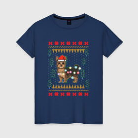 Женская футболка хлопок с принтом Рождественский свитер Йоркшик в Белгороде, 100% хлопок | прямой крой, круглый вырез горловины, длина до линии бедер, слегка спущенное плечо | christmas | ugly sweater | вечеринка | йорк | йоркширский терьер | новый год | праздники | рождественский свитер | рождество | собака | собачка | уродливый свитер