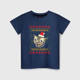 Детская футболка хлопок с принтом Рождественский свитер кашляющий кот в Белгороде, 100% хлопок | круглый вырез горловины, полуприлегающий силуэт, длина до линии бедер | Тематика изображения на принте: christmas | coughing cat | ugly sweater | вечеринка | кашляющий кот | кот мем | котик | новогодние праздники | новый год | рождественский свитер | рождество | уродливый свитер