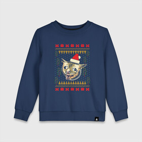 Детский свитшот хлопок с принтом Рождественский свитер кашляющий кот в Белгороде, 100% хлопок | круглый вырез горловины, эластичные манжеты, пояс и воротник | christmas | coughing cat | ugly sweater | вечеринка | кашляющий кот | кот мем | котик | новогодние праздники | новый год | рождественский свитер | рождество | уродливый свитер