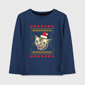 Детский лонгслив хлопок с принтом Рождественский свитер кашляющий кот в Белгороде, 100% хлопок | круглый вырез горловины, полуприлегающий силуэт, длина до линии бедер | christmas | coughing cat | ugly sweater | вечеринка | кашляющий кот | кот мем | котик | новогодние праздники | новый год | рождественский свитер | рождество | уродливый свитер