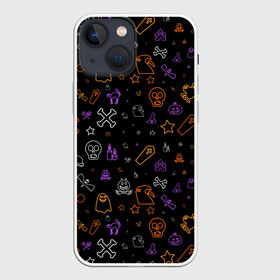 Чехол для iPhone 13 mini с принтом ХЕЛЛОУИН ПАТТЕРН НЕОН   HALLOWEEN NEON в Белгороде,  |  | bats | bones | ghost | halloween | pumpkin | skull | кости | летучие мыши | приведение | призрак | скелет | тыква | хеллоуин | хоррор | хэллоуин