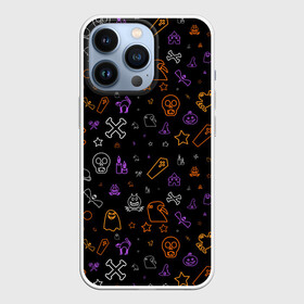 Чехол для iPhone 13 Pro с принтом ХЕЛЛОУИН ПАТТЕРН НЕОН   HALLOWEEN NEON в Белгороде,  |  | bats | bones | ghost | halloween | pumpkin | skull | кости | летучие мыши | приведение | призрак | скелет | тыква | хеллоуин | хоррор | хэллоуин