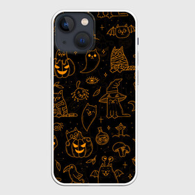 Чехол для iPhone 13 mini с принтом ХЕЛЛОУИН ПАТТЕРН КОТИКИ   HALLOWEEN KITTY в Белгороде,  |  | bats | bones | cat | ghost | halloween | kitty | pumpkin | skull | spider | кости | кот | кошка | летучие мыши | паук | паутина | приведение | призрак | скелет | тыква | хеллоуин | хоррор | хэллоуин