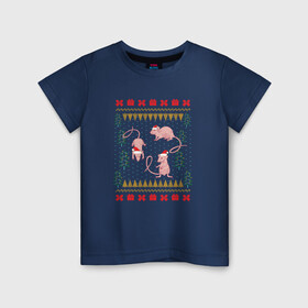 Детская футболка хлопок с принтом Рождественский свитер Лабораторные мыши в Белгороде, 100% хлопок | круглый вырез горловины, полуприлегающий силуэт, длина до линии бедер | christmas | ugly sweater | аутбредные мыши | домовые мыши | инбредные мыши | лабораторные мыши | мышка | мышь | новогодние праздники | новый год | рождественский свитер | рождество | уродливый свитер