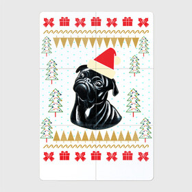 Магнитный плакат 2Х3 с принтом Рождественский свитер Черный мопс в Белгороде, Полимерный материал с магнитным слоем | 6 деталей размером 9*9 см | Тематика изображения на принте: christmas | ugly sweater | вечеринка | мопс | новогодние праздники | новый год | рождественский свитер | рождество | собака | собачка | уродливый свитер | черный мопс