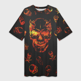 Платье-футболка 3D с принтом Огненные черепа  Carbon в Белгороде,  |  | carbon | fire | halloween | nofun | skull | огненные черепа | хелоуин | череп в огне