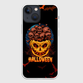Чехол для iPhone 13 mini с принтом ТЫКВА С ЧЕРЕПАМИ в Белгороде,  |  | halloween | haloween | pumpkin | pumpkin with skulls | skulls in a pumpkin | тыква | тыква с черепами | хеллоин | хеллоуин | хелоин | хелоуин | хэллоин | хэллоуин | хэлоин | хэлоуин | черепа в тыкве