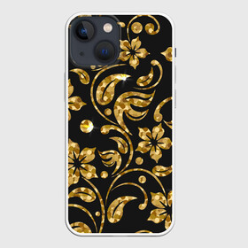 Чехол для iPhone 13 mini с принтом Золотой Орнамент(1) в Белгороде,  |  | лепесточки | орнамент | сверкающий | узор | цветочки