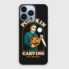 Чехол для iPhone 13 Pro с принтом Резьба по тыкве с Майклом в Белгороде,  |  | carving | ghost | halloween | jack | killer | lamp | michael | monster | moon | myers | night | pumpkin | retro | джека | луна | майерс | майкл | монстр | ночь | по | призраки | резьба | ретро | светильник | тыква | тыкве