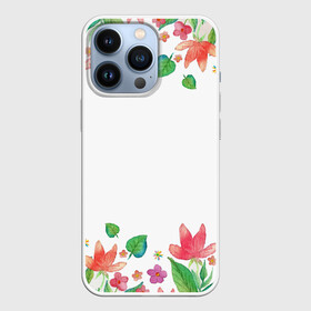 Чехол для iPhone 13 Pro с принтом Рамка из розовых и зеленых листьев в Белгороде,  |  | лепесток | лето | листья | природа | флора | цветы
