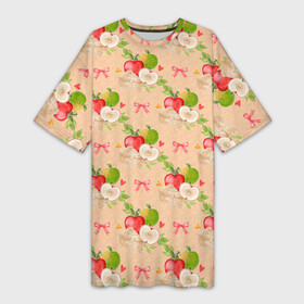Платье-футболка 3D с принтом Яблоки паттерн в Белгороде,  |  | лето | огород | сад | фрукты | яблоки | яблочный сад