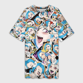 Платье-футболка 3D с принтом Jinx Ahegao в Белгороде,  |  | ahegao | anime | league of legends | lol | manga | аниме | ахегао | коллаж | комикс | манга | паттерн