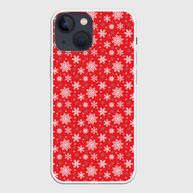 Чехол для iPhone 13 mini с принтом Снежинки (красный фон) в Белгороде,  |  | merry christmas | дед мороз | ёлка | зима | мороз | новый год | подарок | праздник | рождество | с новым годом | сантаклаус | снег | снеговик | снегурочка | снежинки | снежные узоры | узоры